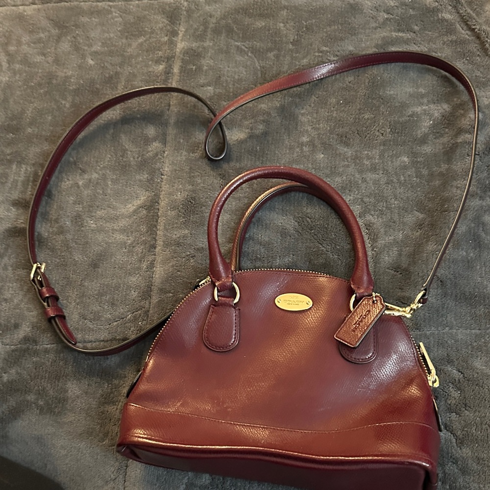 Coach Burgundy Leather Dome Crossbody Satchel